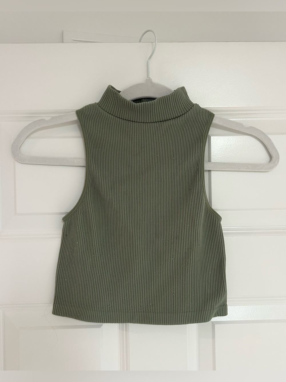 Zara Sage Green Ribbed Mock Neck Top